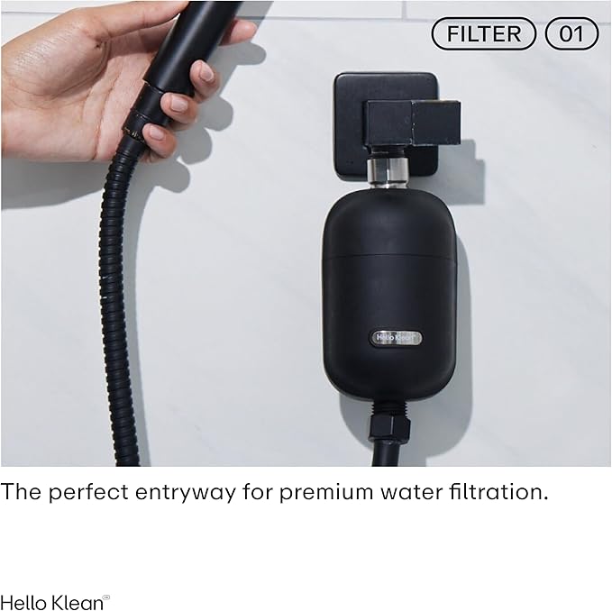 Shower Filter in Black - Filter Unwanted Metals, Chlorine & Impurities Found in Shower Water - Improves Quality of Skin & Hair - Quick Easy Install For In-Line & Electric Shower