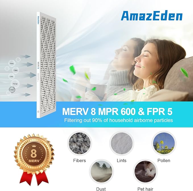 16x25x1 Air Filter 4-Pack MERV 8 MPR 600 Pleated Furnace Filters Replacement HVAC AC Furnace Dust Defense (Actual Size: 15.69x24.69x0.81 Inches)