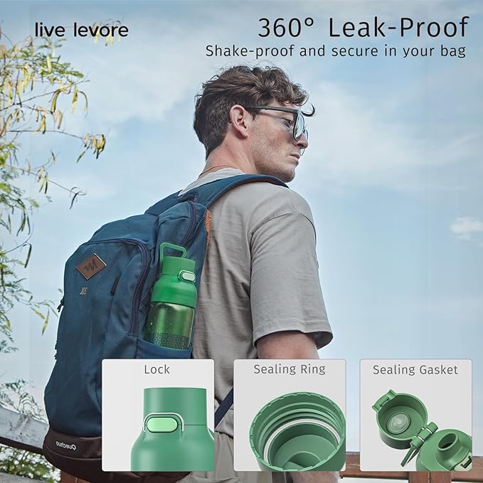 750ml Leak Proof Water Bottle with Flip Top Lid, BPA-Free USA Tritan Drink Bottle, Dishwasher Safe for Office, Outdoor & Daily Use (Green, 1 Pack)