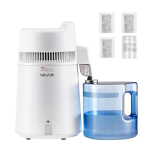 VEVOR Water Distiller, 6L 1.6 Gallon Larger Pure Water Purifier Filter for Home Table Countertop, 900W Plastic Distilled Maker, Stainless Steel Interior Drinking Machine to Make Clean Waters, White