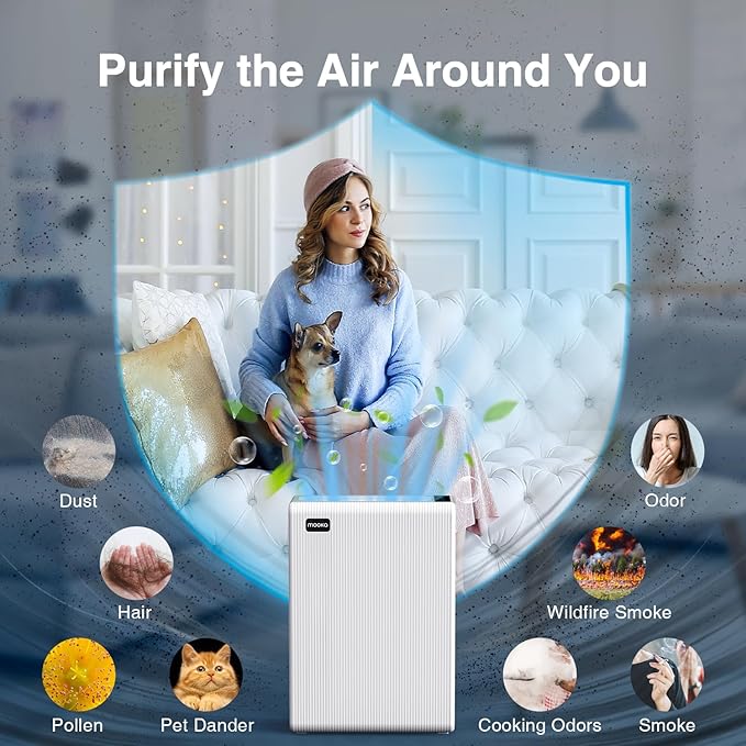 Air Purifiers for Home Large Room up to 2000ft², H13 HEPA Air Filter for Pets Hair Dander Smoke Pollen Dust, Non-Ozone, Portable Air Purifiers for Bedroom Office Living Room, E-300L, White