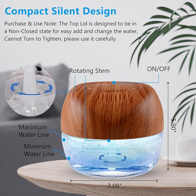 Water-Based Purifier Air Washer, Air Revitalizer & Freshener, Air Fresher with 7 LED Color Changing Light for Rooms (DarkYellow)