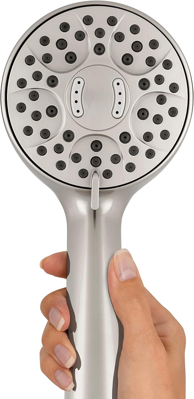 Waterpik Magnetic Dual Dock Adjustable Height Hand Held Shower Head With 5-Foot Metal Hose and PowerPulse Shower Massage, Brushed Nickel QMK-759ME