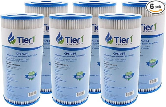 Tier1 5 Micron 10 Inch x 4.5 Inch | 6-Pack Pleated Polyester Whole House Sediment Water Filter Replacement Cartridge | Compatible with Culligan CP5-BBS-D, Pentek CP5-BB, W5CPHD, Home Water Filter