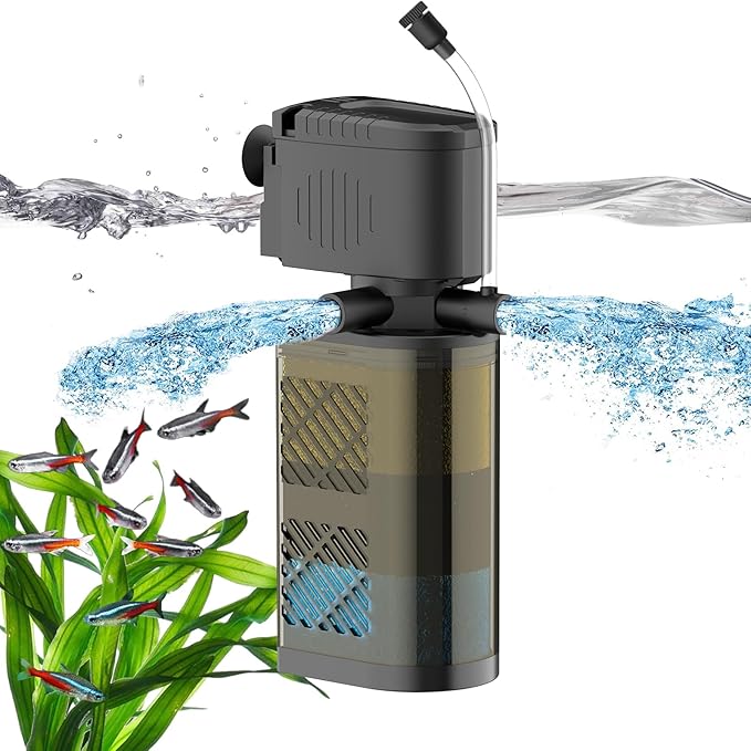 Submersible Aquarium Filter 3-Stage Fish Filter for Fish Tank, Turtle Filter Fish Tank Filter with Aeration & Dual Water Outlet, Turtle Tank Filter Pump for 70-100 GAL Aquariums