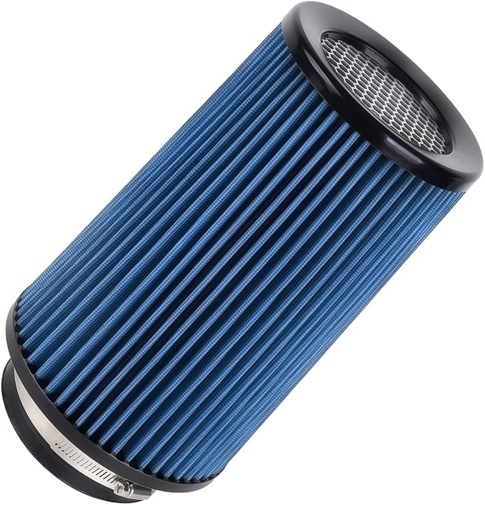 4-Inch Cold Air Intake Filter - Washable, High Performance, 3" or 3-1/2" or 4" Clamp-On Filter Height: 9 In Replacement Cone Air Filter Universal 3 Sizes in 1 (Blue)