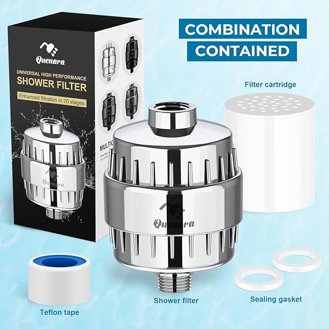 Upgrade Shower Filter -Shower Head Filter for Hard Water,20-Stage Shower Head Filter with 1 Replaceable Filter Cartridges,High Output Shower Water Filter for Removing Chlorine and fluoride-Chrome