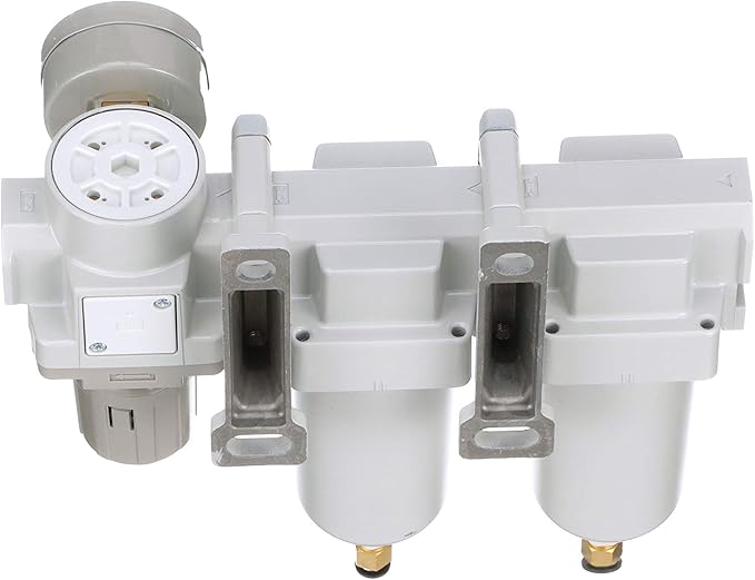 PneumaticPlus SAU430-N04DG-MEP Three Stage Air Drying System Particulate Air Filter, Coalescing Filter, Air Pressure Regulator Combo 1/2" NPT - Metal Bowl, Auto Drain, Bracket, Gauge