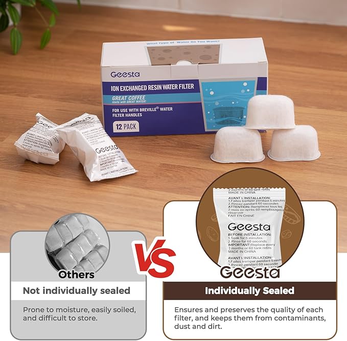 12 Pack Replacement Water Filters Compatible with Breville BWF100 with Ion Exchange Resin inside