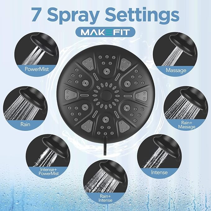 Filtered Shower Head with Upgraded Activated Carbon Filter - High Pressure Shower Head with Hard Water Softener - 7 Settings Bathroom Rain Showerhead to Remove Chlorine and Heavy Metals