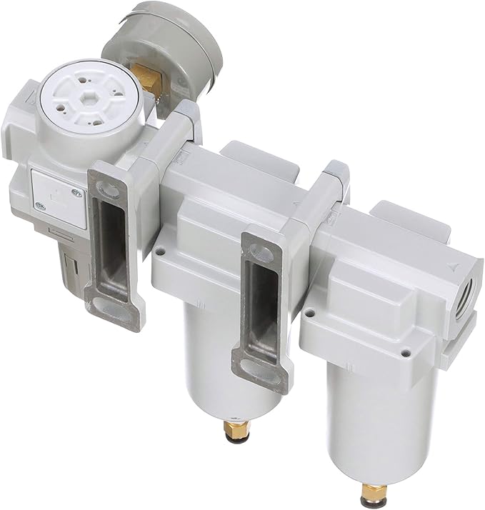 PneumaticPlus SAU430-N06DG-MEP Three Stage Air Drying System Particulate Air Filter, Coalescing Filter, Air Pressure Regulator Combo 3/4" NPT - Metal Bowl, Auto Drain, Bracket, Gauge