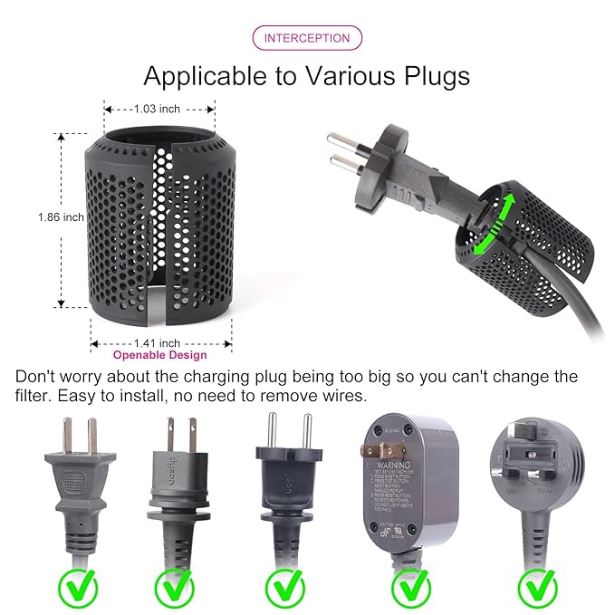 Hair Dryer Inner Filter + Outer Filter Cage Replacement for Dyson Hair Dryer HD01 HD03 HD08 Models, Hair Dryer Filter Mesh Filter Cover Cap Protect Attachments Easy Disassembly (Grey)