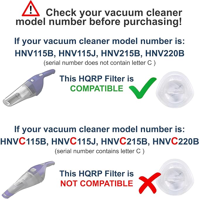 HQRP 2-pack Filter compatible with Black & Decker HNV220B HNV220BCZ series HNV220BCZ00 HNV220BCZ01 HNV220BCZ01FF HNV220BCZ03 HNV220BCZ10 HNV220BCZ12 HNV220BCZ22 HNV220BCZ26 Lithium Hand Vac