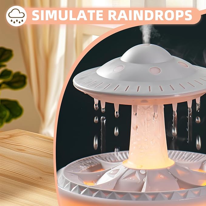 Cloud Raindrop Humidifier, 100-240V 7 Colors Lights Air Humidifier with Remote Control, Timing Essential Oil Mushroom Humidifier for Family/Bedroom/Office