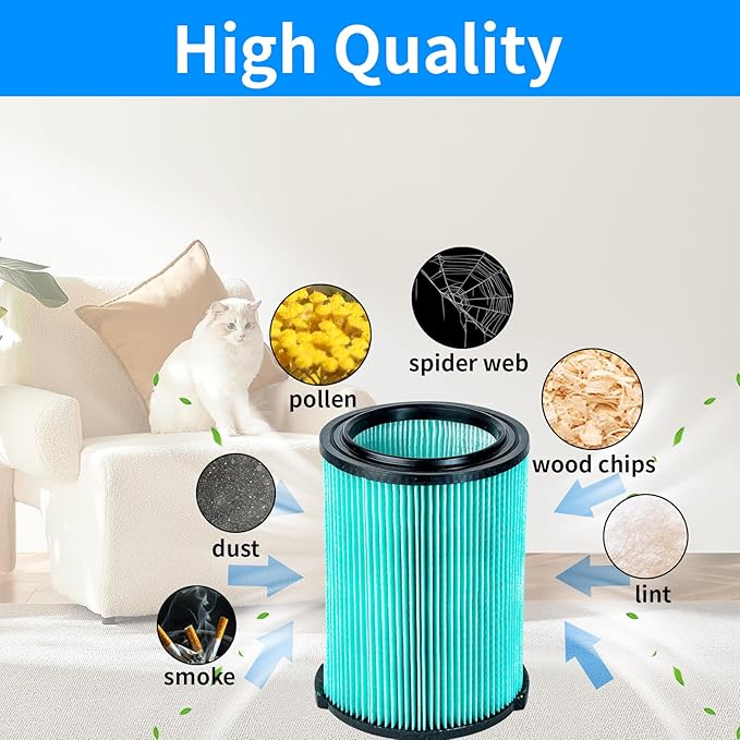 2 Pack VF6000 5-Layer Filter Replacement for Ridgid Wet Dry 5-20 Gallon Wet Dry Vacuums WD5500 WD0671 WD6425 WD7000 WD1280 WD1851 RV2400A RV2600B, 2 Pack VF3502 Shop Vac Bags, 4 Pack Foam Sleeve