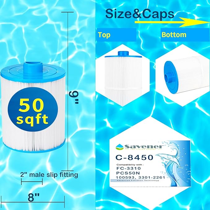 C-8450 Spa Filter Cartridge Replacement for FC-3310, PCS50N, 100593, 3301-2261, Maax Spas, 80501, 50 sq.ft, 4 Pack