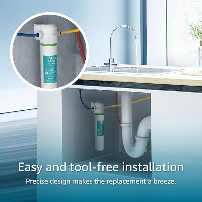 AQUA CREST FQK1K Under Sink Water Filter, 1350 Gallons, NSF/ANSI 42 372 Certified, Replacement for GE FQK1K, FQK2J, GXK185K and GX1S50R (Pack of 1)