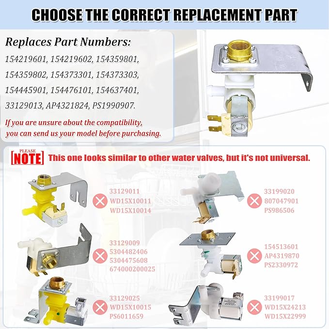 154637401 Dishwasher Water Inlet Valve, Dishwasher Water Valve Assembly Replacement Parts 154219601 154359801 154373301 AH1990907 AP4321824 PS1990907