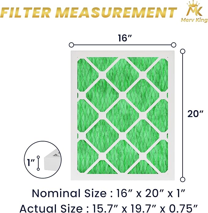 MervKing 16x20x1 Air Filter Actual Size: 15.7" x 19.7" x 0.75" MERV 13 MPR 1500-1900 | MADE IN USA | 6-Pack | Pleated HVAC AC Furnace Replacement