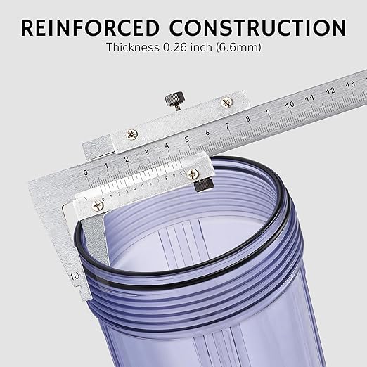 Airthereal Whole House Water Filter Housing, 10" x 4.5" Sediment Carbon Cartridge Universal Housing, Pre-Filtration System for Well and City Water with 1" NPT Port (Clear Housing)
