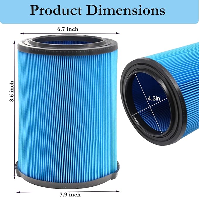 VF5000 3-Layer Pleated Vacuum Filter Compatible with Ridgid Shop Vac 6-20 Gallon Wet Dry Vacuums, Fine Dust Replacement Filter for Rigid WD1450 WD0970 WD1270 WD09700 WD06700 WD1680 WD1851 RV2400A