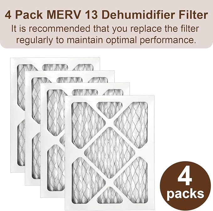 4 Pack 9 x 11 x 1 MERV 13 Replacement Dehumidifier Filters, Compatible with Santa Fe Compact 70, Ultra 70, Element, Compact 2, UA 65H Dehumidifier Models - for Crawl Spaces and Basements