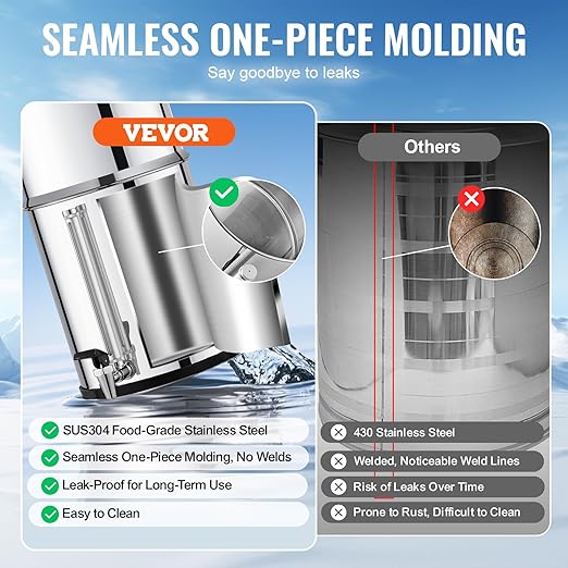 VEVOR Gravity-fed Water Filter System, 2.25G 304 Stainless-Steel Countertop Water Filtration System, Reduces Lead and up to 99% of Chlorine, with 2 Ceramic Carbon Filters, Water Level Spigot, Stand