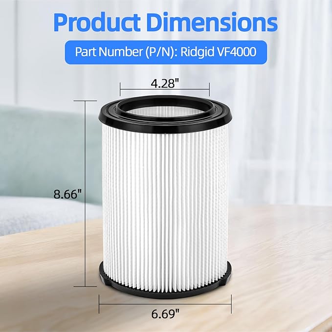 2-Pack VF4000 Filter Compatible with Ridgid Shop Vac,Standard Wet/dry Vac Filter Replacement Compatible with Ridgid 5-20 Gallon and Husky 6-9 Gallon Wet/Dry Vacuums Cleaner