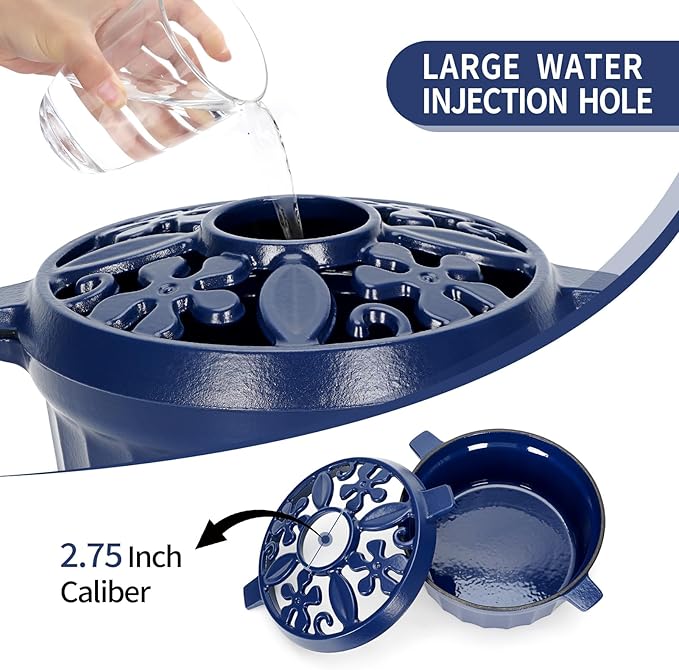 STBoo Wood Stove Steamer - Cast Iron Fireplace Humidifier | Indoor Pot for Home Heating | Round Bowl Fire Place Stove Covers Accessories Decorative | Matte Finish & Rust Resistan & 2.7 Quart, Blue