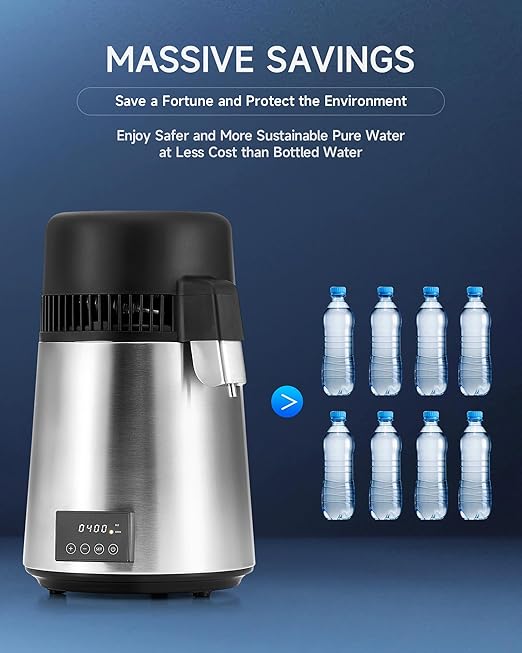 CO-Z 1.1 Gallon Water Distiller, 4L Countertop Distilled Water Machine with Timer Reservation and Glass Pot, 750W 304 Stainless Steel Distilled Water Maker for Home Office Drinking Water Purification