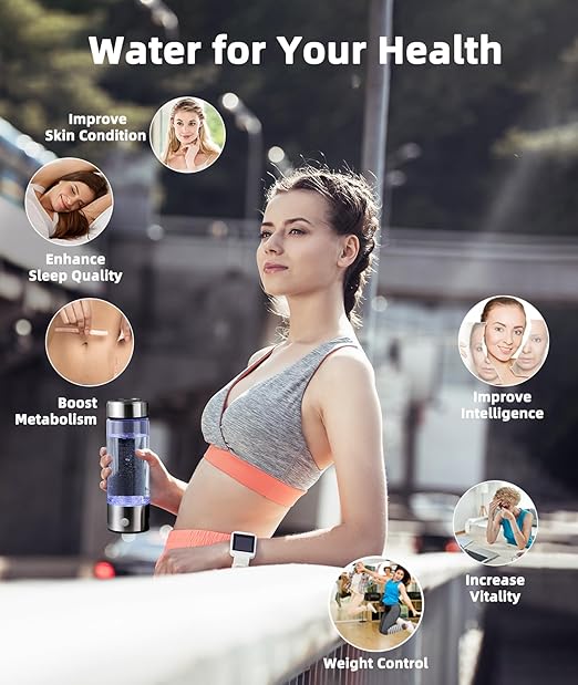 Premium Hydrogen Water Bottle with Advanced Electrolysis Technology, High Borosilicate Glass, Leak-Proof Design, 420ml Capacity, Enhances Skin Health, Sleep Quality, Metabolism, and Vitality