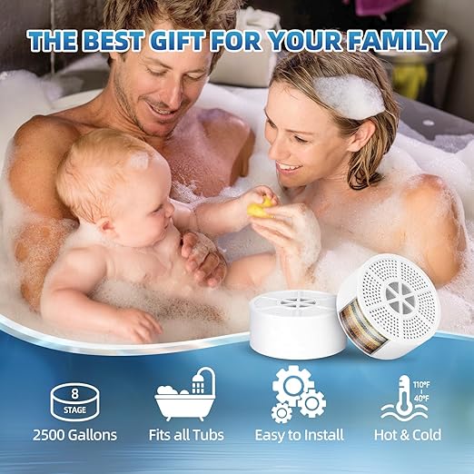 Bath Filter Cartridge for Tub, Bath Water Filter for Eczema, 8 Stage Bath Filter to Remove Contaminants,Chlorine and Fluoride, Hard Water Softener to Improves Skin and Hair