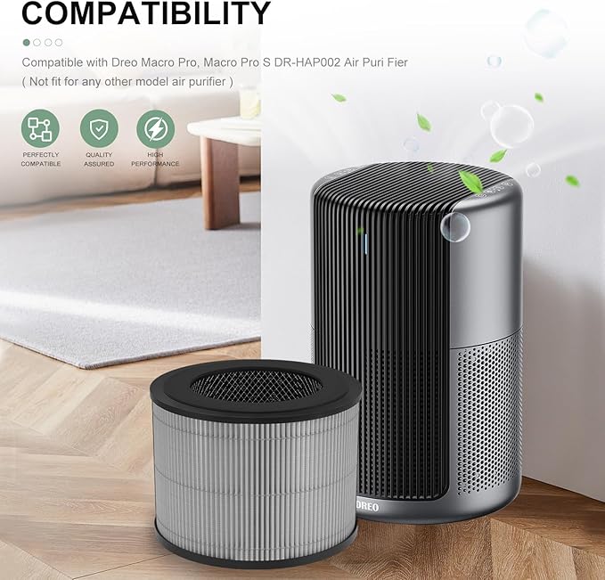 DR-HAP002 True HEPA Replacement Filter Compatible with Macro Pro, Macro Pro S DR-HAP002 Air Purifier, with 3 Stage Deep Filtration, Ultra Fine Pre-filter, High-Efficiency Activated Carbon Filter