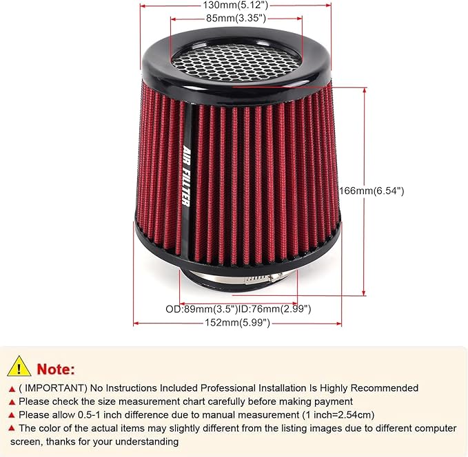 muge racing Universal 3 Inch 76mm Air Intake Filter Replacement Cone Air Filters Quality Dry Air Filter