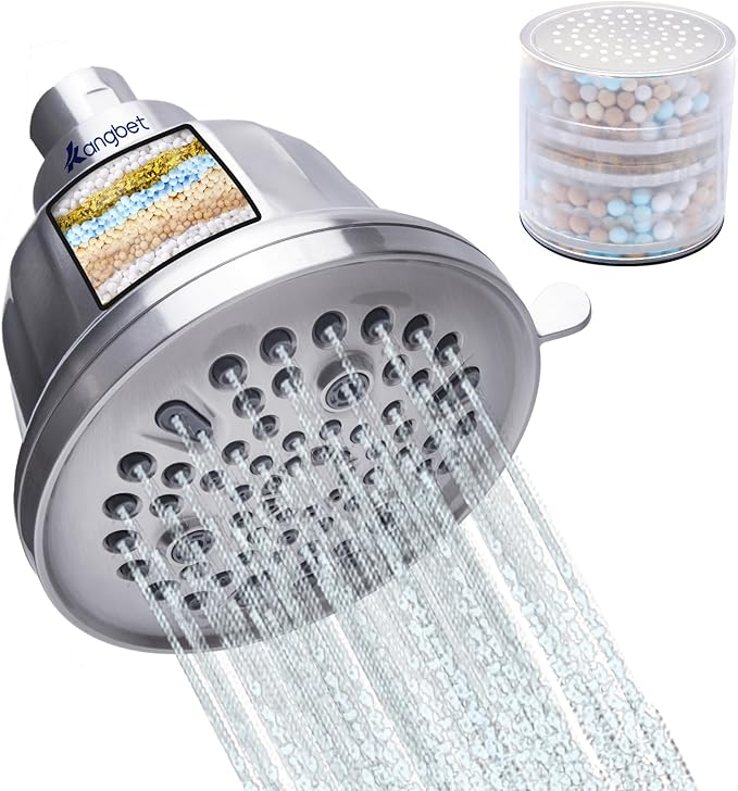 Filtered Shower Head,High Pressure Shower Head Filter for Hard Water,Shower Filter To Remove Impurities for Healthier Scalp, Skin Hair(4.7 Inch Brushed Nickel)