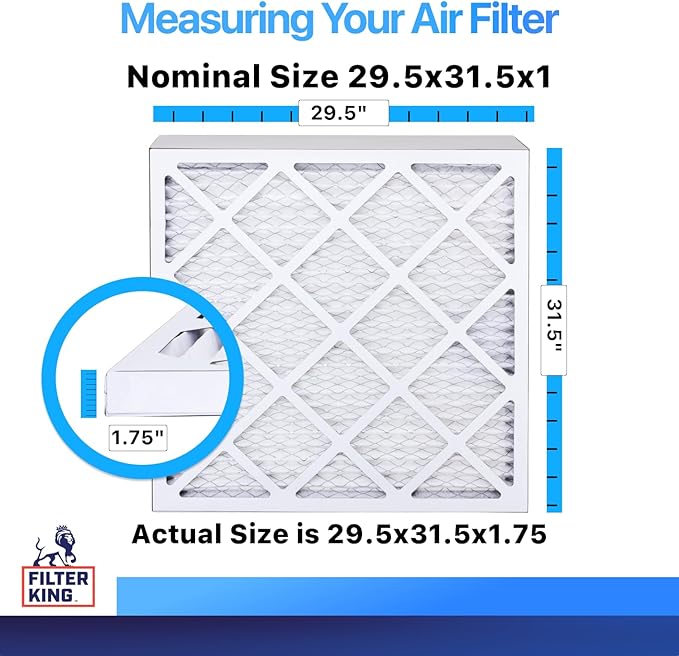 Filter King 29.5x31.5x2 Air Filter | 4-PACK | MERV 8 HVAC Pleated A/C Furnace Filters | MADE IN USA | Actual Size: 29.5 x 31.5 x 1.75"