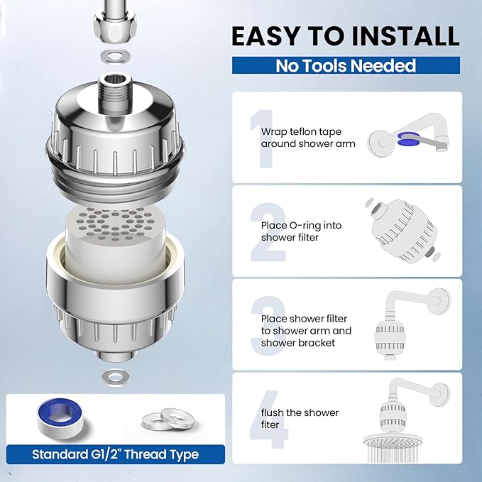 VOXON 36-Stage Shower Filter, 99.99% Removal for Chlorine, Fluoride, Heavy Metals, Shower Head Filter for Hard Water Reduces Dry Itchy Skin Dandruff Eczema Improves Skin Hair