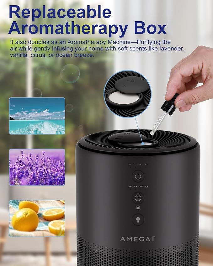 Air Purifiers for Home Large Room up to 1274-ft², Pet Hair Allergy, HEPA 3-in-1 air purifier, Low Power High Torque Motor, Sleep Mode, Removes Smoke, and Odor Pollutants. Airfresh-300（Black）