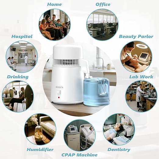 ROVSUN 【Upgraded】 1.1 Gallon/4L Water Distiller Countertop Distilled Water Machine with Flame-Retardant Material, BPA-Free Container & Stainless Steel Interior, 750W Distilled Water Maker Purifier