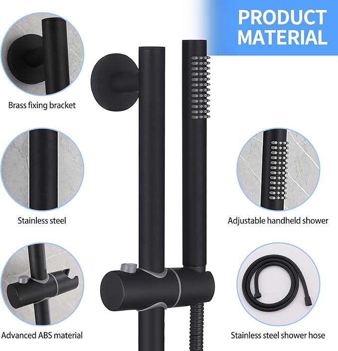 Weshi Shower Slide Bar Handheld Shower Head with Hose, Bathroom Shower faucet with Handle Spray, High Pressure Shower Slide Bar Set Height Adjustable with 59 Inch Stainless Steel Hose Matte Black
