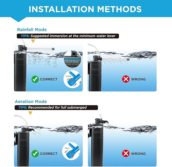 Internal Fish Tank Filter with 5W UV Light, Multi Filter Materials, Adjustable Water Flow Submersible 700L/H Aquarium Filter Pump for 30~50 Gal Freshwater or 20~30 Gal Saltwater, TU-700(185GPH)
