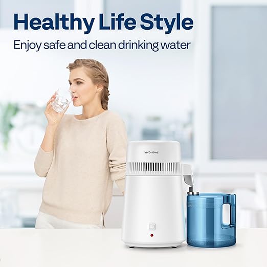 VIVOHOME Water Distiller Countertop 1.06 Gallon/4L 750W Distilled Water Machine with Smart Switch Purifier Filter for Home Office, White