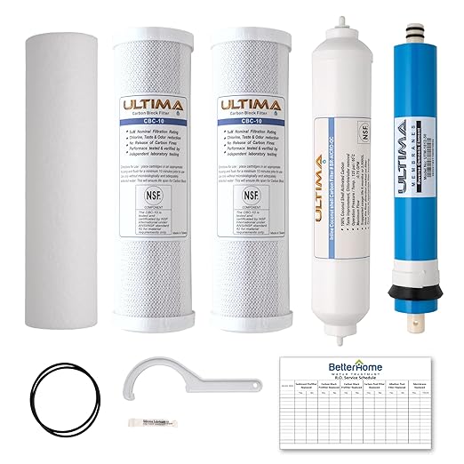 Ultima 7/VII 5 Stage Universal RO Under Sink Water Filter System Replacement Cartridges Includes 50 GPD Membrane and Quick Connect Post Carbon Filter…