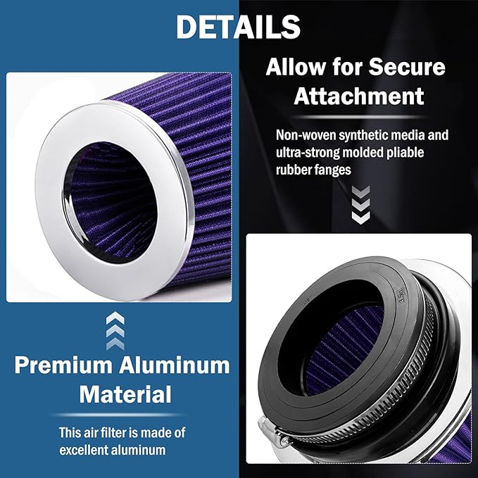 Universal Clamp-On Air Intake Filter, Fit Intake Tube with 3/3.5/4in Diameter, High Performance, Washable Filter, Replacement Air Filter, Flange Diameter 3inch/76mm (Purple)