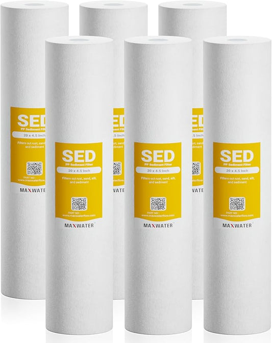 Max Water 10 Micron 20 x 4.5 Sediment Filter 20 inch Whole House BB Water Filteration System Replacement Compatible Cartridge DGD-5005-20, FP25B, AP810-6, FPMB5-20, P5-20, 155358-43, SDC-45-2005
