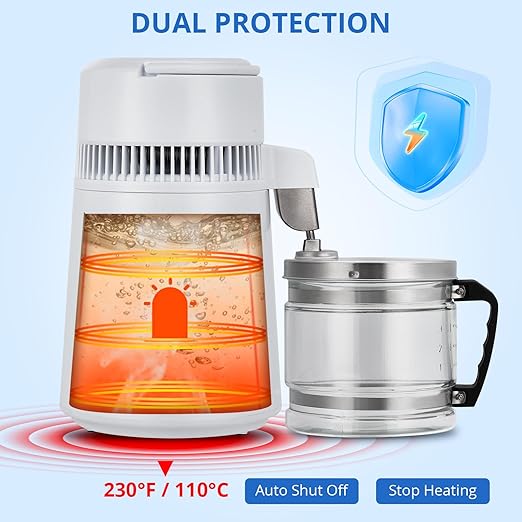 4L Water Distiller,Household Stainless Steel Distilled Water Purifier,Countertop Distilled Water Maker,4 Litre Distilled Water Machine for Home.White Glass Bottle