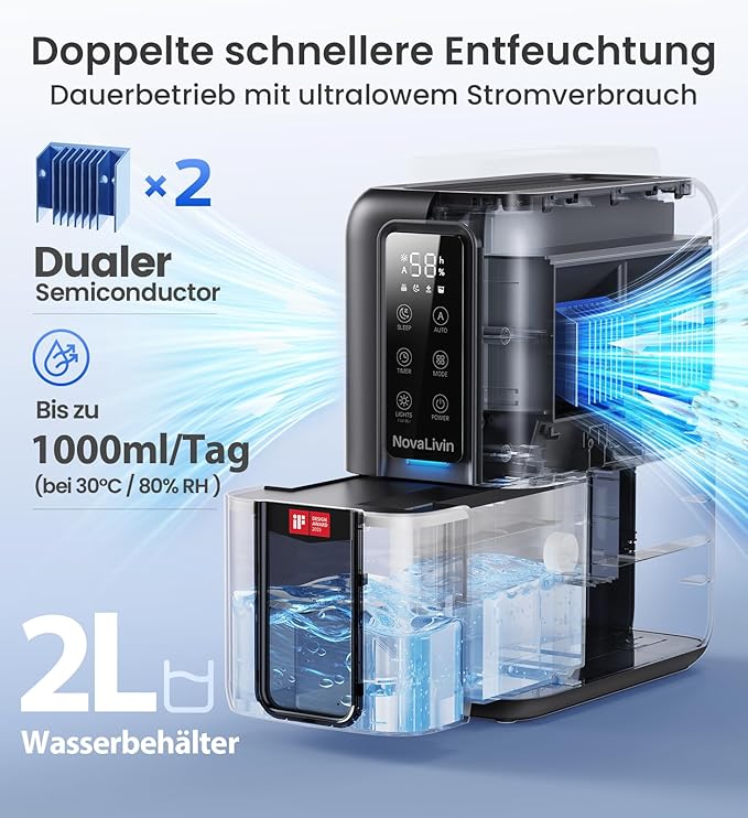 Dehumidifiers for Bathroom with Moisture Absorber Bag Reusable, 68 OZ Water Tank Portable Quiet Dehumidifier for Bedroom with Auto Shut Off, 7 Colors LED Light for Home, RV, Garage, apartment, Black