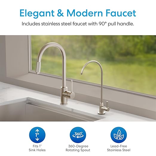 Brio 16" Undersink Water Filtration System for Sink Faucet Drinking Water | 3 Stage Single Housing Filter (0.5 Micron) with Faucet | 15,000 Gallons or 2 Years | Filters Dirt, Chlorine, Lead, Mercury+