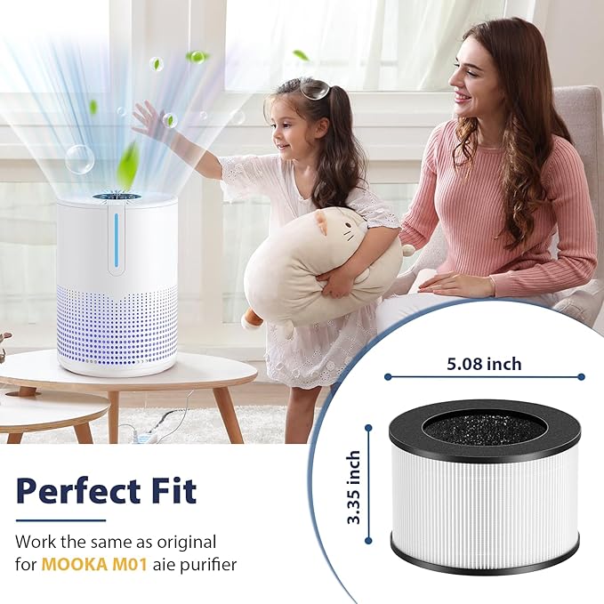 M01 Air Filter Replacement for MOOKA M01 Air Puri-fier, HEPA Filter, 3-Stage with Activated Carbon, 2 Pack