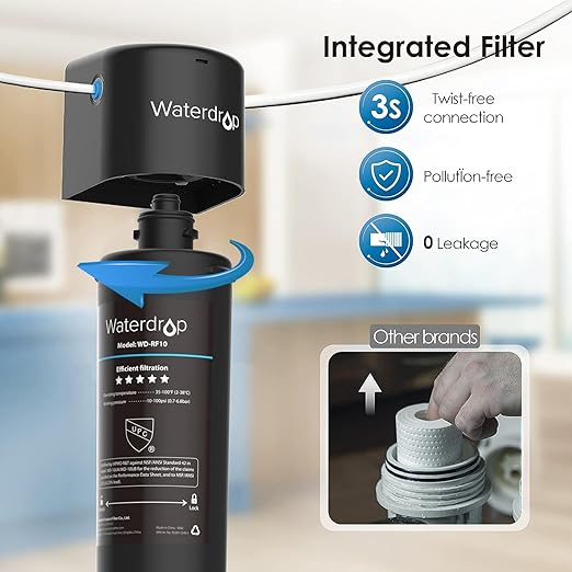 Waterdrop 10UB-B Under Sink Water Filter, Reduces PFAS, PFOA/PFOS, Lead, Chlorine, Bad Taste, NSF/ANSI 42 Certified, 11K Gallons, Easy Installation, Black Faucet